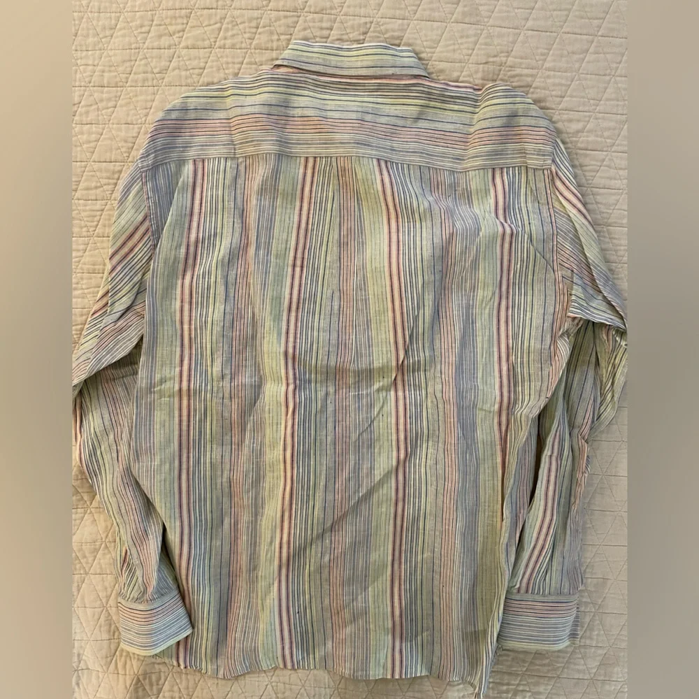 PETER MILLAR Multicolor Stripe Linen Sport Shirt‎ Size XL $160